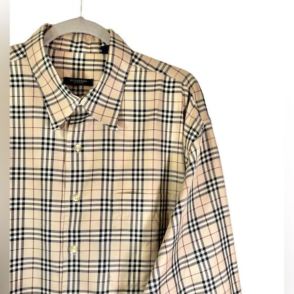 Burberry London Vintage Cotton Tan Dress Shirt Plaid Size XL - Picture 7 of 10